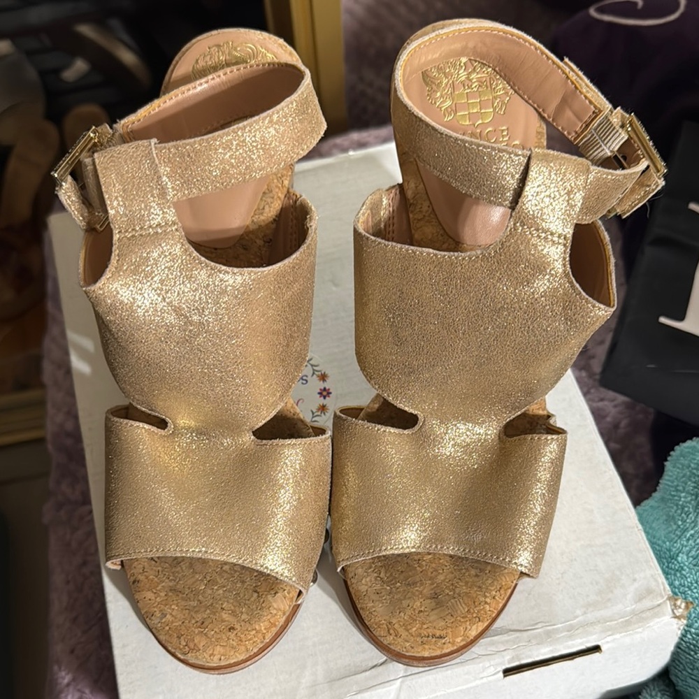 Vince Camuto Gold Wedges with Ankle Strap